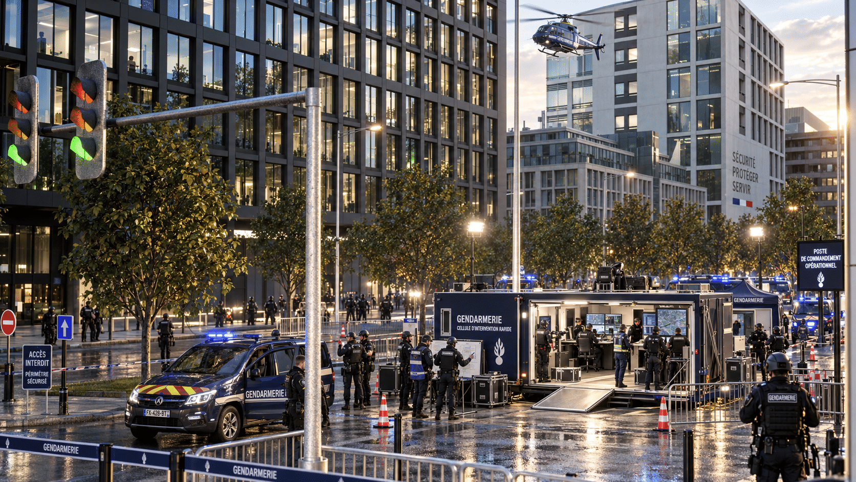 Cellule mobile amovible utilisée comme poste de commandement en sécurité urbaine
