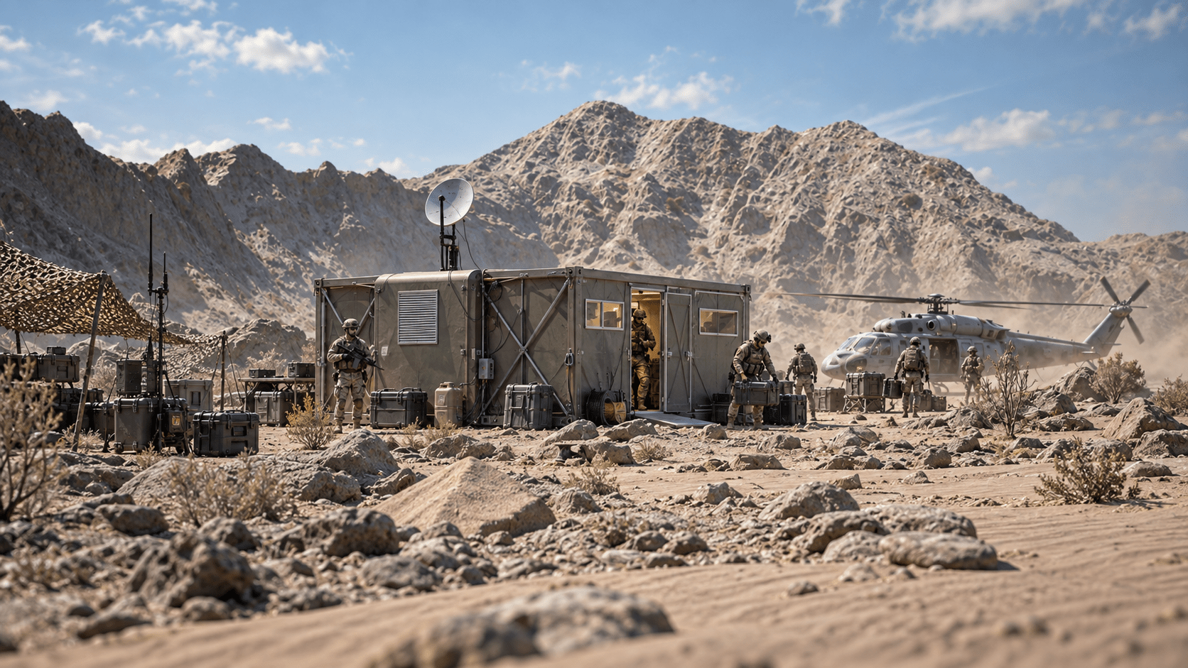 Cellule mobile amovible déployée en mission militaire