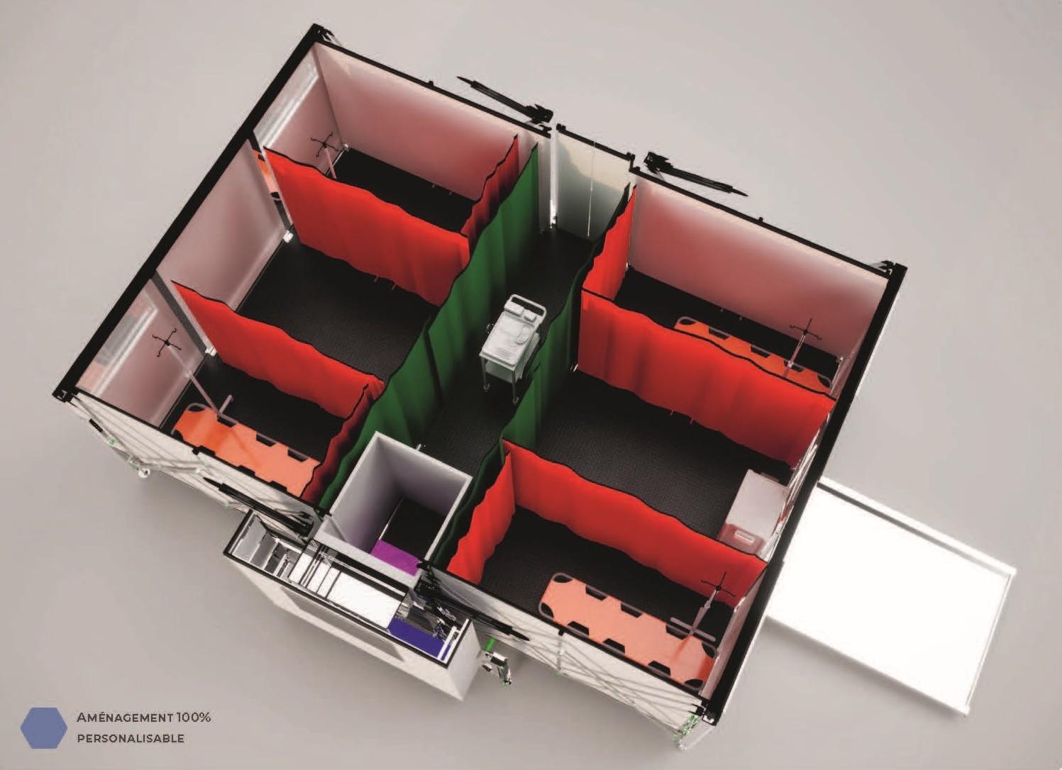 Cellule mobile amovible utilisée comme poste médical avancé pour les secours